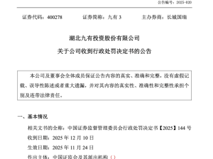 退市不免責(zé)!九有投資及原董事長(zhǎng)受重罰,李明被10年禁入證券市場(chǎng)