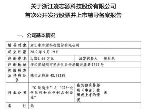 凌志源啟動A股IPO征程：國泰海通保駕，董事長陳世龍持股近半