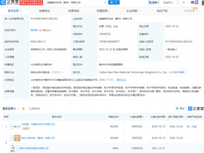 东方材料等成立新材料科技公司,注册资本1亿元