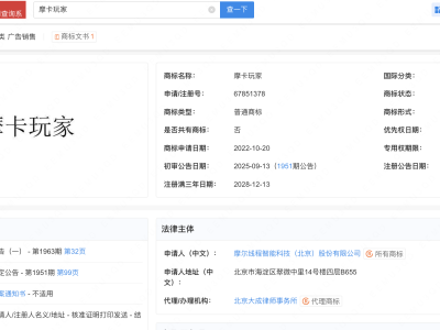 摩尔线程社交平台摩卡玩家商标注册成功