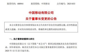 中国移动高层变动：63岁杨杰因年龄辞任董事长，陈忠岳接任履新