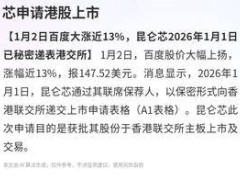 百度股价1月2日大涨近13% 旗下昆仑芯已向香港联交所递交上市申请