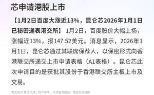 百度股价1月2日大涨近13% 旗下昆仑芯已向香港联交所递交上市申请