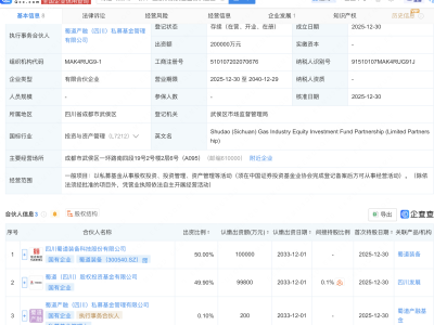 蜀道装备等新设气体产业股权投资基金，出资额20亿