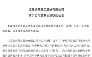润邦股份董事长刘中秋任职不足两年辞职，去年前三季度业绩下滑
