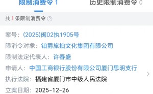铂爵旅拍深陷债务危机：董事长被限消，涉诉总额超1.26亿