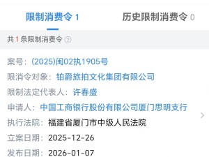 铂爵旅拍深陷债务危机：董事长被限消，涉诉总额超1.26亿