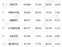 2025年新能源车企零售排名揭晓：小米入围前十，市场变革竞争加剧