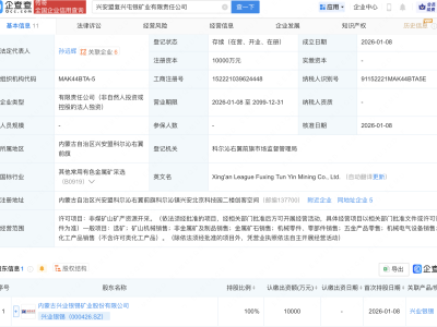 兴业银锡成立矿业新公司，注册资本1亿元