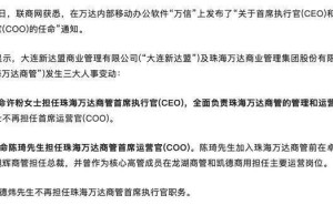万达人事新布局：许粉半年晋升CEO，王健林重用体系内“老将”