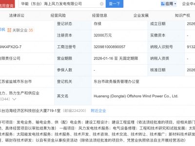 华能国际、中国中车集团等成立海上风力发电公司
