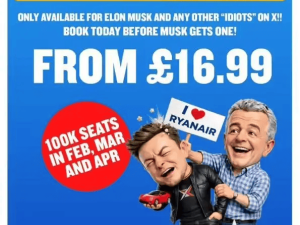 瑞安航空反击马斯克：推“大傻瓜”特价票，调侃其与X平台“蠢货”