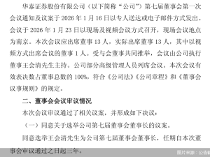 华泰证券高层大换血：王会清任董事长 周易任首席执行官等多项要职任命