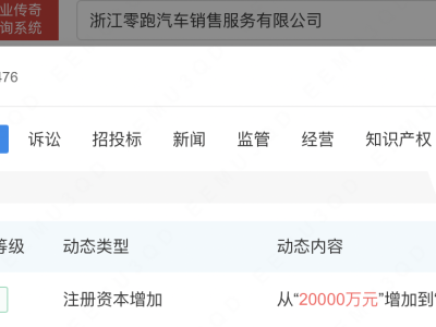 零跑汽车浙江子公司增资至8.5亿，增幅325%