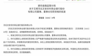 监管正式批复！王辉获准担任河北文安农商行董事及董事长职务