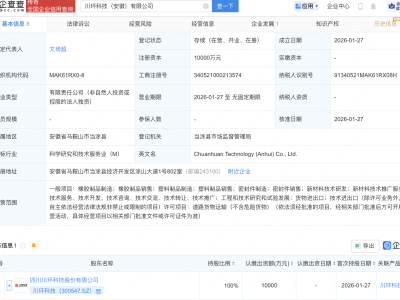 川环科技在安徽新设子公司，注册资本1亿元