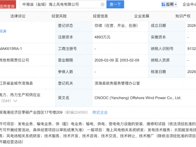 中国海油、悦达投资等成立海上风电公司