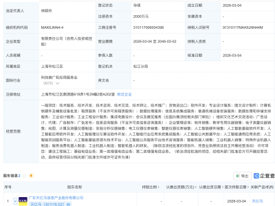 天亿马等在上海成立人工智能科技公司，含机器人业务