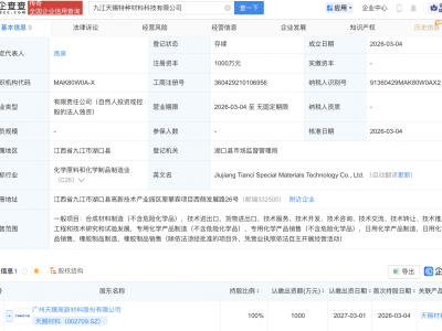 天赐材料在九江成立特种材料科技公司