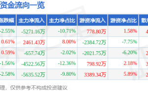 石头科技3月9日股价下跌2.55% 主力资金净流出超五千万 游资散户有进有出