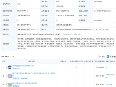 中无人机等在四川成立低空经济运营公司