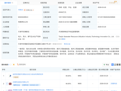 沃顿科技等成立海水资源利用产业技术创新公司