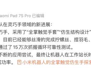 雷军微博发声：小米机器人团队灵巧手技术取得新突破
