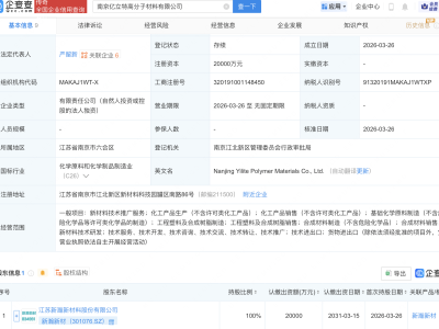 新瀚新材成立高分子材料公司，注册资本2亿元