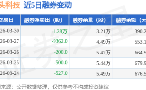 石头科技3月30日融资动态：融资净买入超300万，融资融券总余额达8.83亿