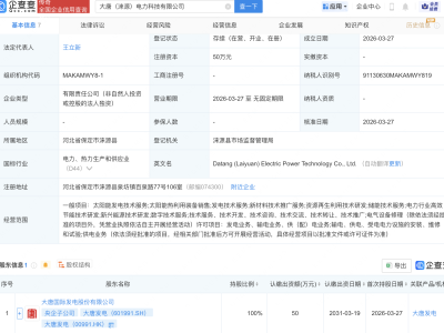 大唐发电在河北涞源成立电力科技公司