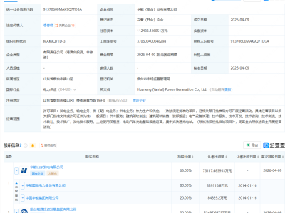 华能国际等在烟台成立发电公司，注册资本11亿