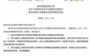 王伟获批出任廊坊市安次区惠民村镇银行董事长 需3个月内到任履职