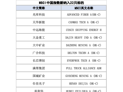 MSCI指数5月调整结果出炉：光通信新能源等龙头新纳入，调整29日生效