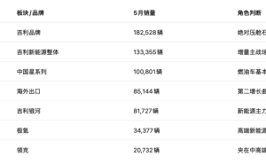 吉利5月销量数据揭秘:销量与利润担当各不同,内部结构现新局