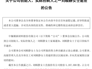 中触媒创始人刘颐静因病离世年仅53岁 曾与丈夫共同创业 持股继承待办