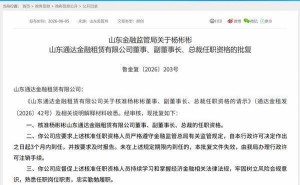 山东金融监管局核准杨彬彬任职通达金租 副董事长总裁双职加身