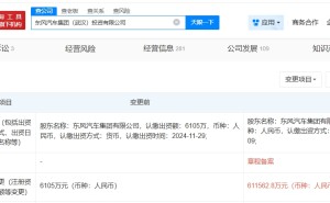 东风汽车集团旗下武汉投资公司增资至61.2亿 增幅约9917%