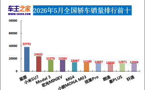 2026年5月车市：轿车新能源领跑 SUV零跑A10崛起 MPV赛那领先