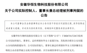 华恒生物董事长郭恒华涉非法吸存被刑拘 今日开盘股价“20cm”跌停