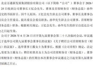 万通发展人事变动：80后王薇接任董事长 杜轶名出任首席财务官