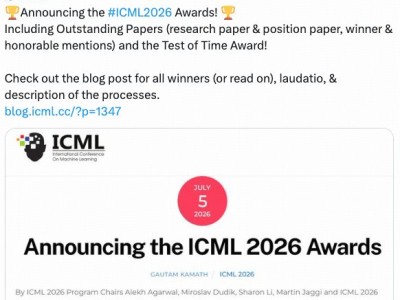 ICML 2026奖项揭晓：清华团队斩获杰出论文奖，扩散模型成最大赢家
