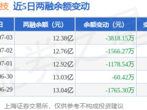 石头科技7月3日融资动态：融资净卖出超3500万 融券净买入2.75万股 融资融券余额达12.38亿