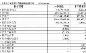 雷军参股的法巴天星保险2026上半年保费821万 净亏超5000万 业务渐拓展