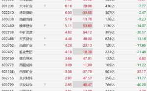 A股锂矿股集体上涨，融捷股份涨停