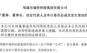 邹城市城资控股集团人事调整:于雷履新董事长,高凤军卸任多职