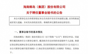 ST椰岛人事变动:80后戴美欧履新副总与董秘 曾掌舵海航投资