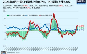 中国8月CPI同比上涨0.8%，PPI同比3.8%