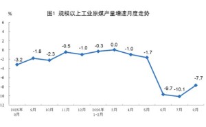 国家统计局：8月规上工业原煤产量3.6亿吨 同比下降7.7%
